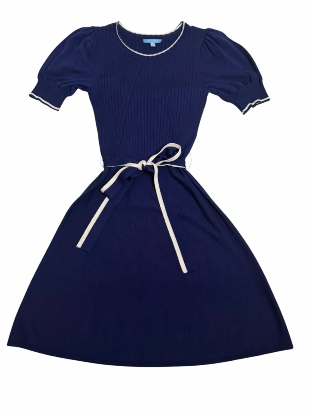 Draper James RSVP Navy Knit Fit Flare Dress Puff Sleeve Medium - Picture 4 of 8